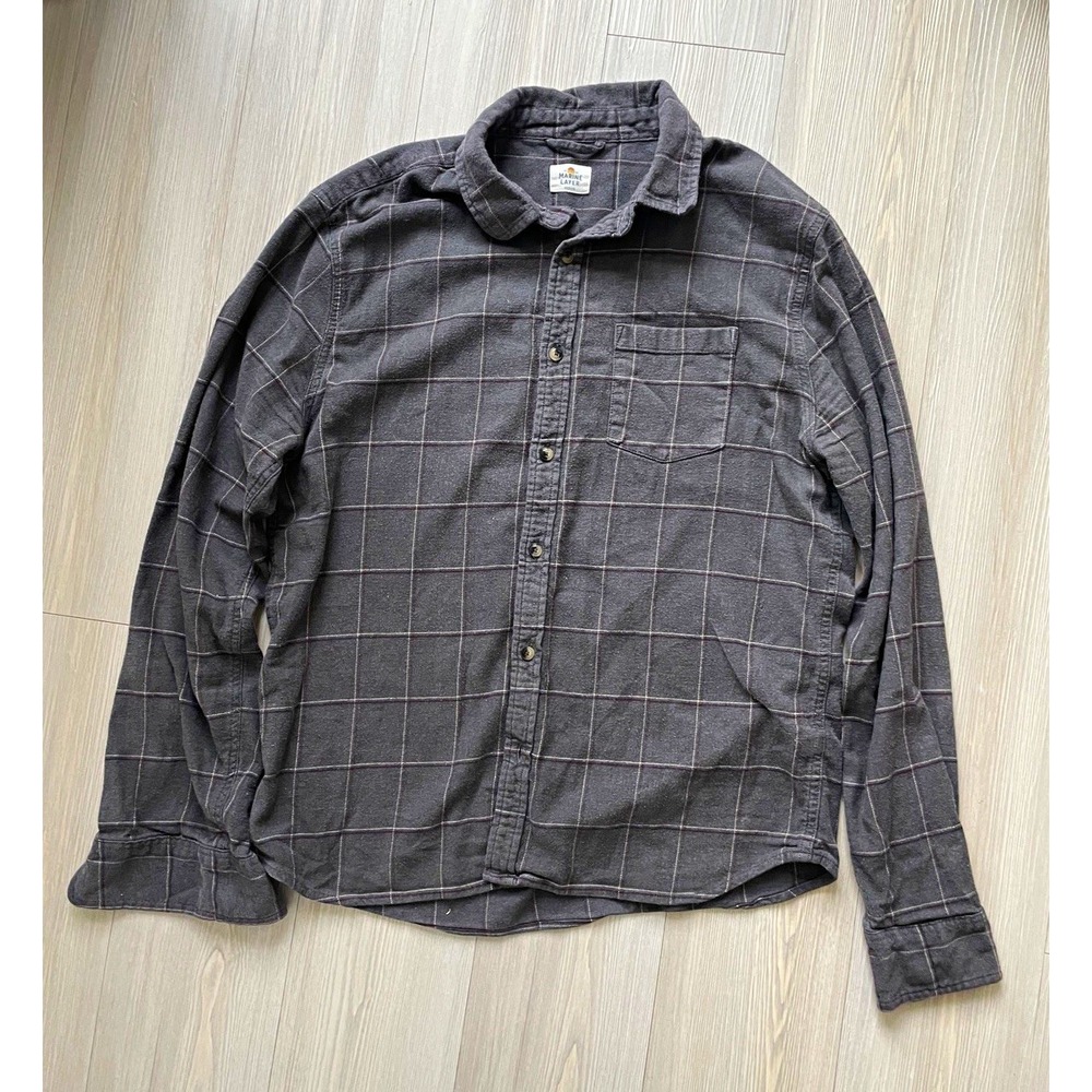 Marine Layer Men's Gray Grid Plaid Flannel Button-up Shirt Sz M Outdoors Work